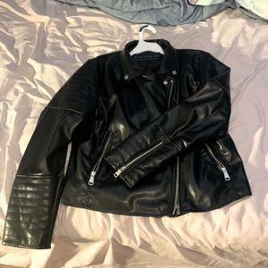Black leather jacket 3/4 length